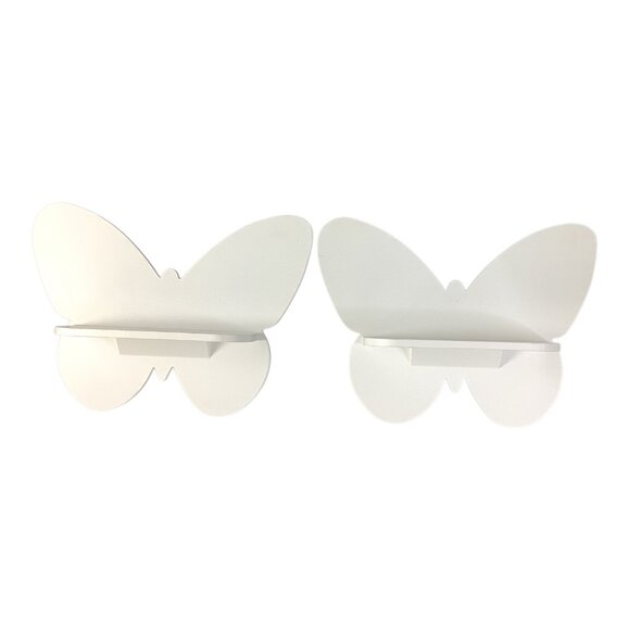 White Wooden Butterfly Wall Shelf Set Of 2 For Nursery Room Or Kids Decor Displa - Picture 5 of 15